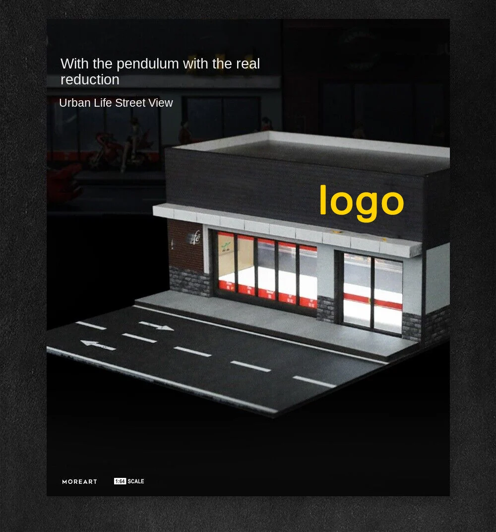 1/64 Diorama Car Garage Model LED Lighting Convenience Store Scene Display Model 3
