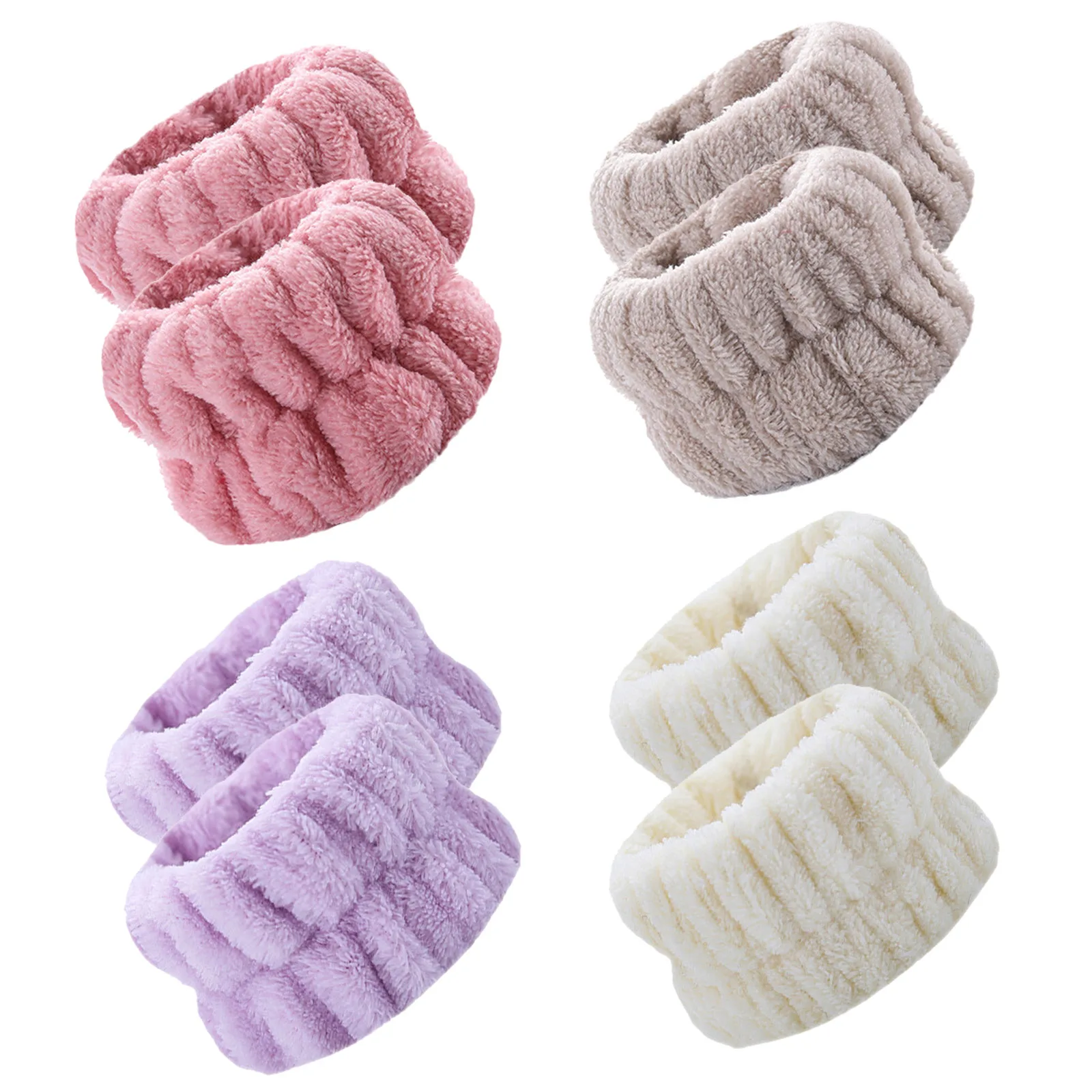 4pcs/set Washing Face Spa Wrist Washband Hair Band Flannel Microfiber