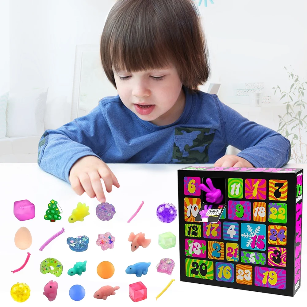 24Pcs Mini Squeeze Toys Stress Relief Fidget Toys Christmas Colorful Soft Gift Box Squish for Xmas Stocking Stuffers