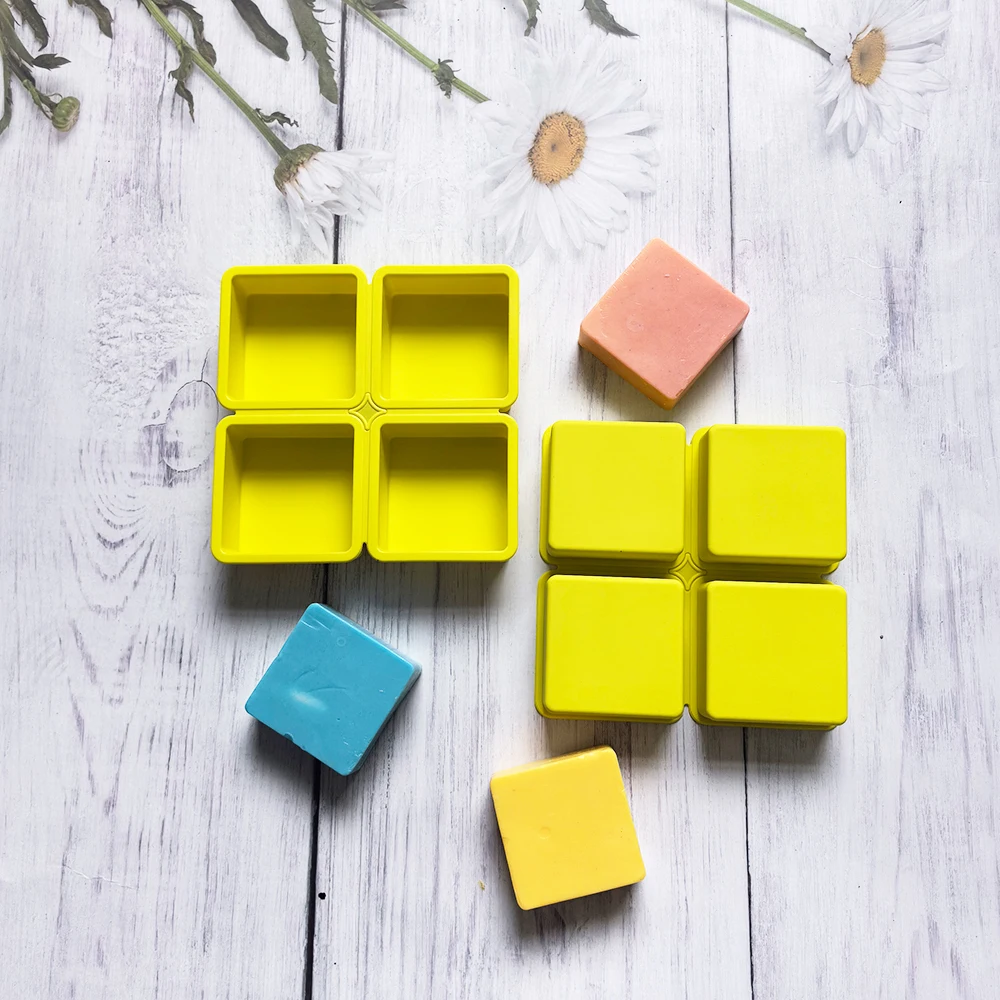 

4 Cavity Square Shaped Silicone Soap Mold Handmade Soap Making 3D Diy Decoration Wax Candle Cake Tray Tools