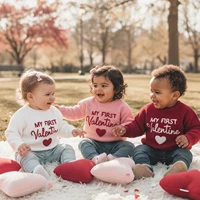 FOCUSNORM 0-18M Lovely Baby Boys Girls Valentines Sweater Letter Love Heart Embroidered Ribbed Crew Neck Long Sleeve Knitted Top