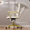 White and Gold Office Chair with Soft Leather Embroidery, Mid Back Vintage Swivel Executive Desk Chair with Wheels and Padded 5