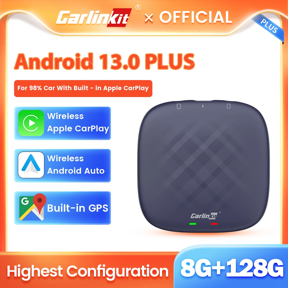 

2024 CarlinKit Wireless CarPlay Ai Box Android 13 QCM665 6125 Mini Android Auto Wireless Adapter 8GB+128GB For Wired CarPlay Car