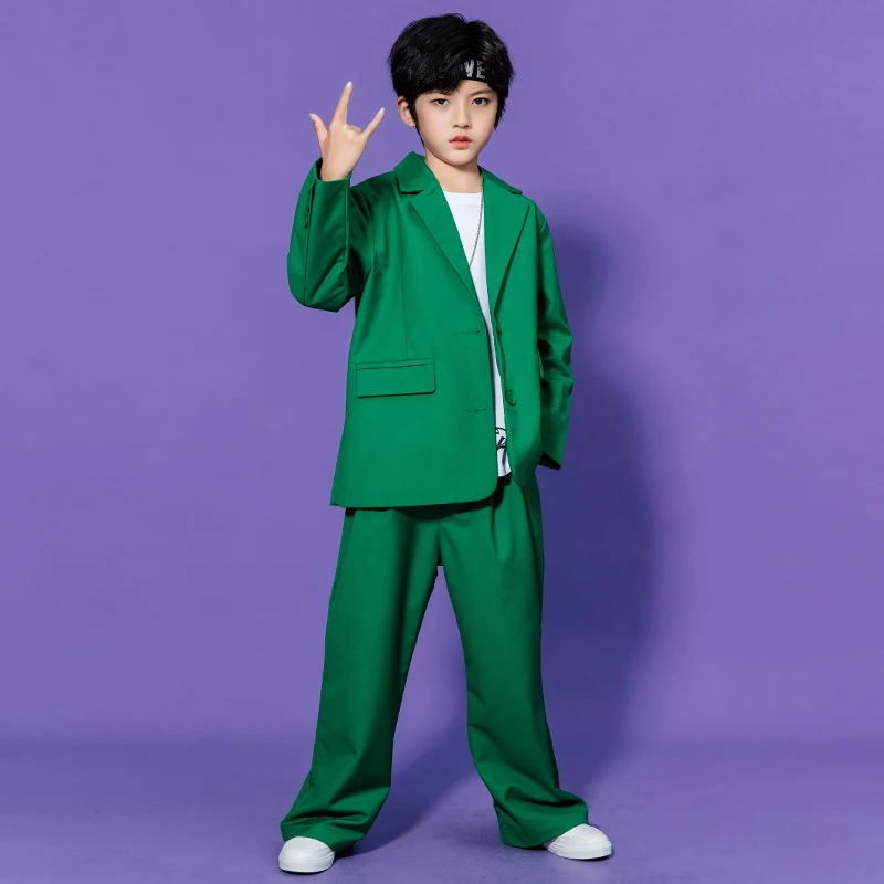 

Fashion Kids Clothes For Girls Kpop Concert Outfit Hip Hop Boys Dance Costume Green Suit Jazz Performance Stage Clothing BL8924