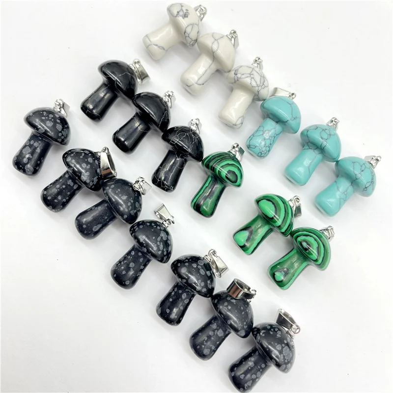 

Hot Selling Natural Gem Stone Quartz Crystal Turquoise Carved Mushroom Pendant For DIY Jewelry Making Necklace Accessories 20pcs