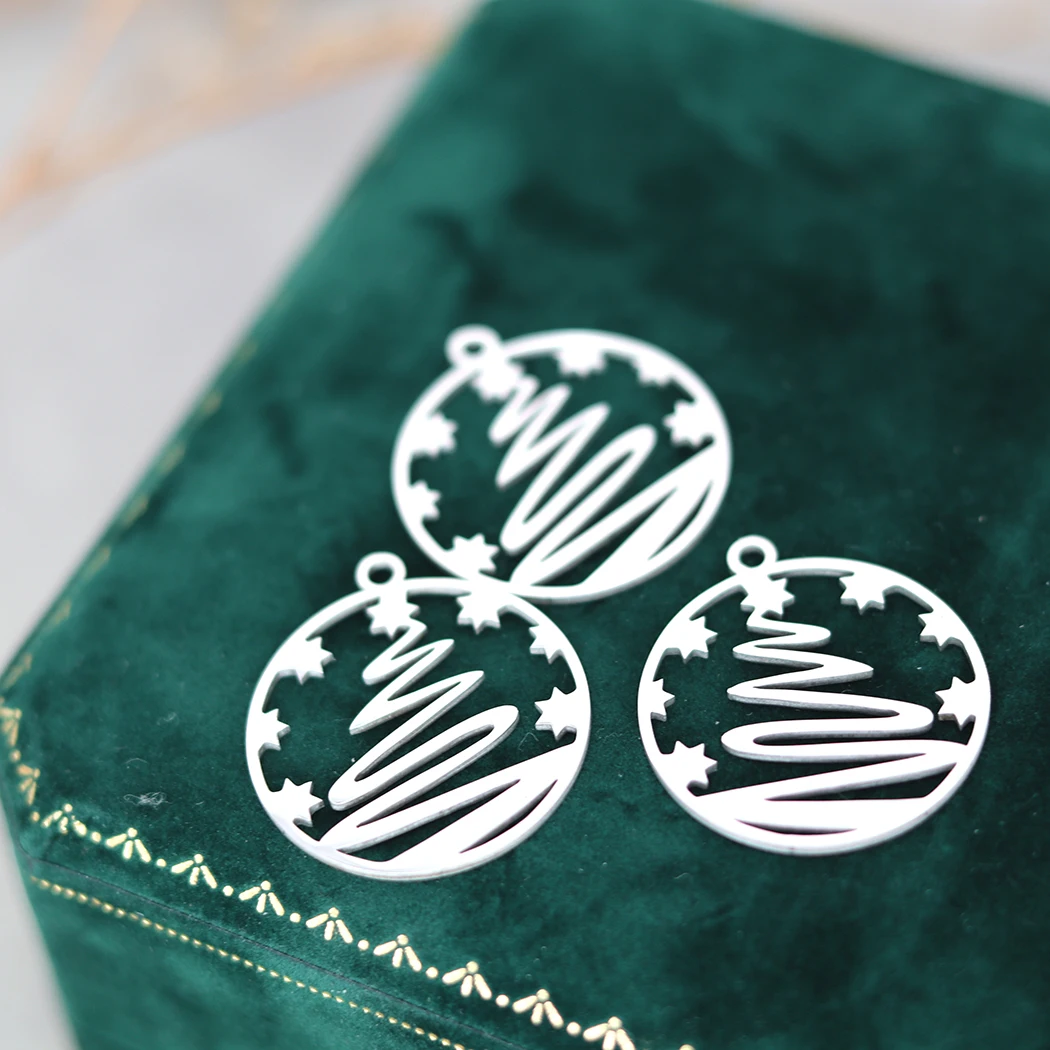 

3Pcs Art Line Christmas Tree Star Round Charms for Jewelry Making DIY Craft Tassels Earrings Necklace Stainless Steel Pendant