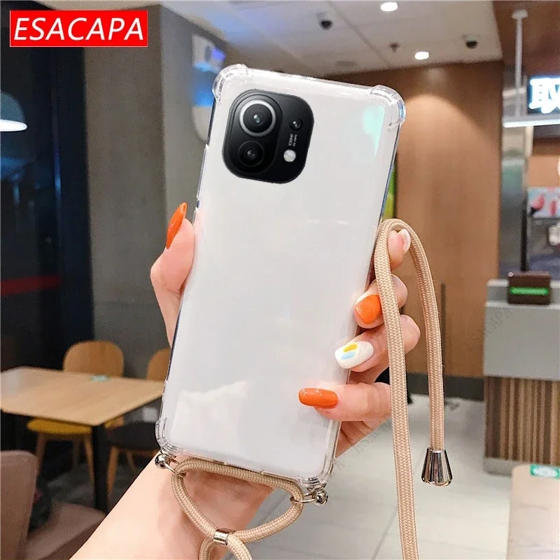 Lanyard Neck Strap Cord Rope Transparent Soft TPU Shockproof Phone Case