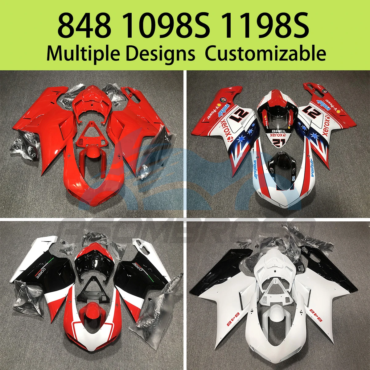 

For Ducati 848 1098 1198 1098s 1198s Motorcycle Aftermarket Injection Fairing Kit Prime Customizable Bodywork Fairings