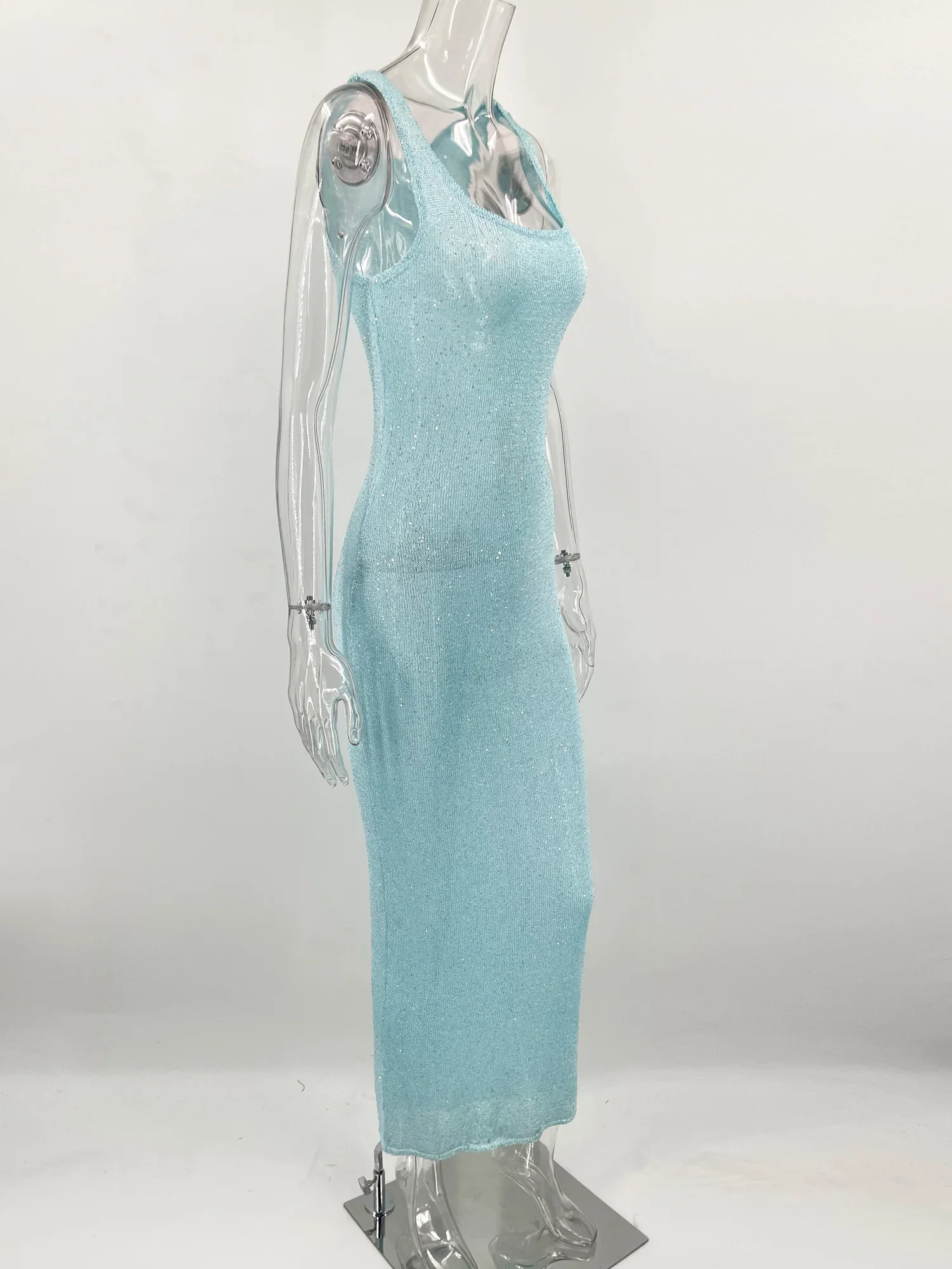 Sequin Slim Maxi Dress Female Backless Glitter See-Through Sexy Patchwork Autumn Women's Long Club Party Dresses Vestido