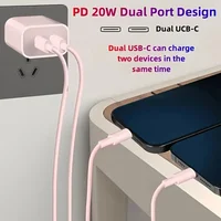 Fast Charging Secure Power Adapter With Dual PD20W USB-C Charger And 2 Type-C To Lightning Cables For IPhone 14/13/12/11/XS/XR 3
