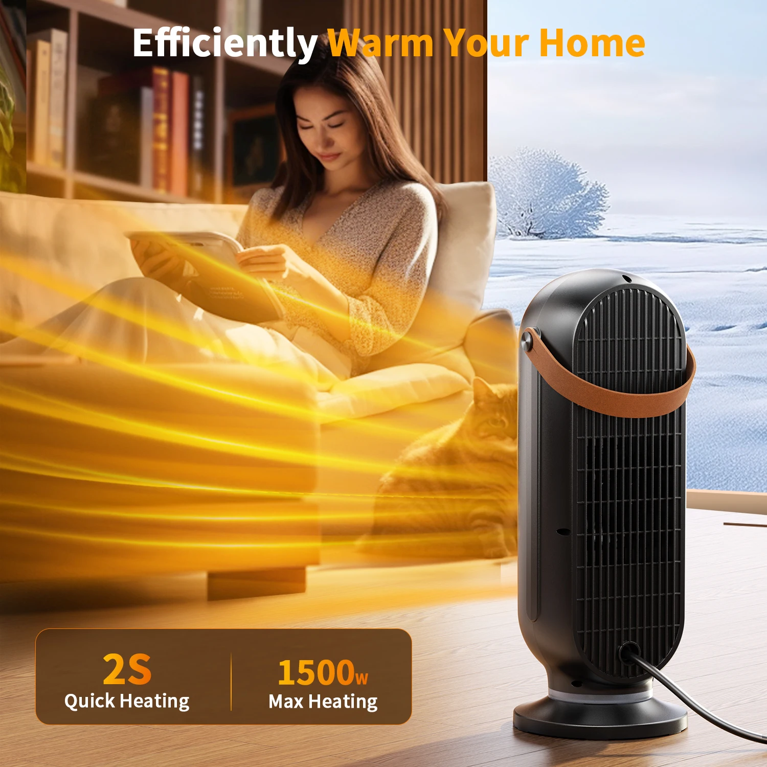 Heater for Home Use with Remote Control Digital Display 90°Oscillating Heater 1500W Portable Electric Heater for Bedroom Office 2