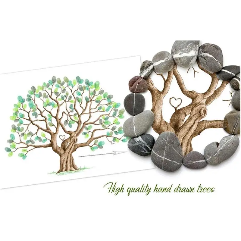 Fingerprint Tree Graduation Guest Book Fingerprint Tree Canvas DIY Creative Sign-In Book Waterproof for Birthday Wedding
