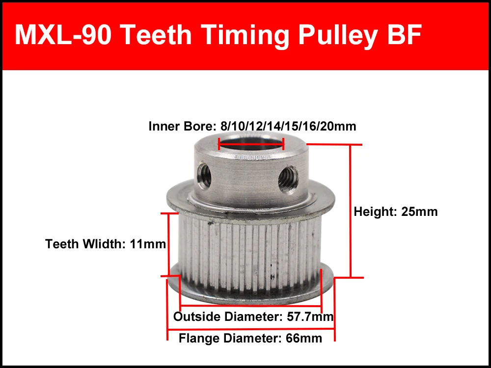 2pcs MXL Type Timing Pulley 25 Teeth 6mm Bore 7mm Width Stepper Motor 2m Belt 