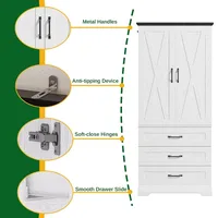 Armoire avec éclairage à détecteur et 3 tiroirs, placard de chambre en bois avec 2 portes et tringle de suspension 4