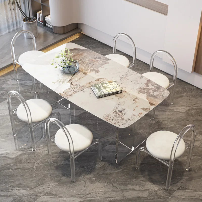 Modern Tables Chairs Set Acrylic Luxury Furniture Restaurant Coffee 4 Sets Dinning Room Side Marble Dining Table