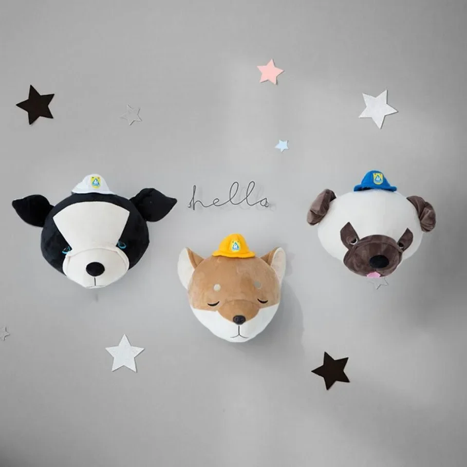 3D 아키타 강아지 머리 모양 벽걸이 장식품, 아이 방, 보육원 장식, 어린이 침실 벽 예술, 농가 스타일 동물 머리 장식
