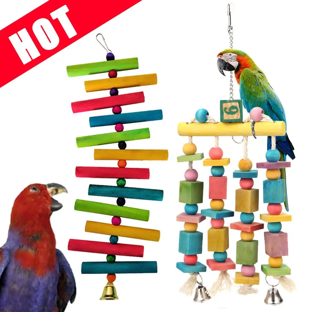 Parrot Toys Macaw Hanging Acrylic With Bells Bites Chew On Cages