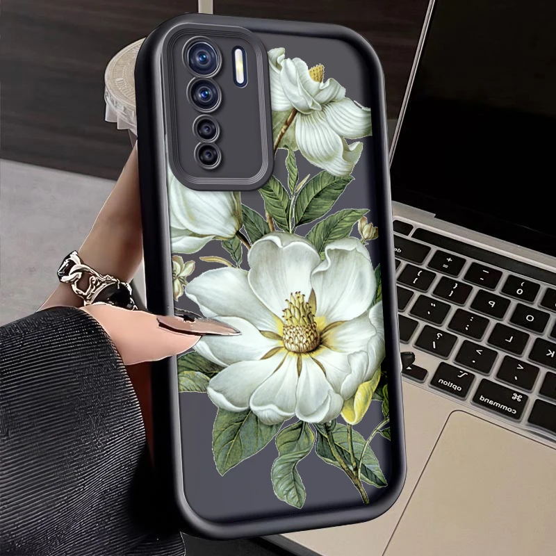 Floral Painted Silicone Phone Case - Soft, Anti-Drop Protective Cover