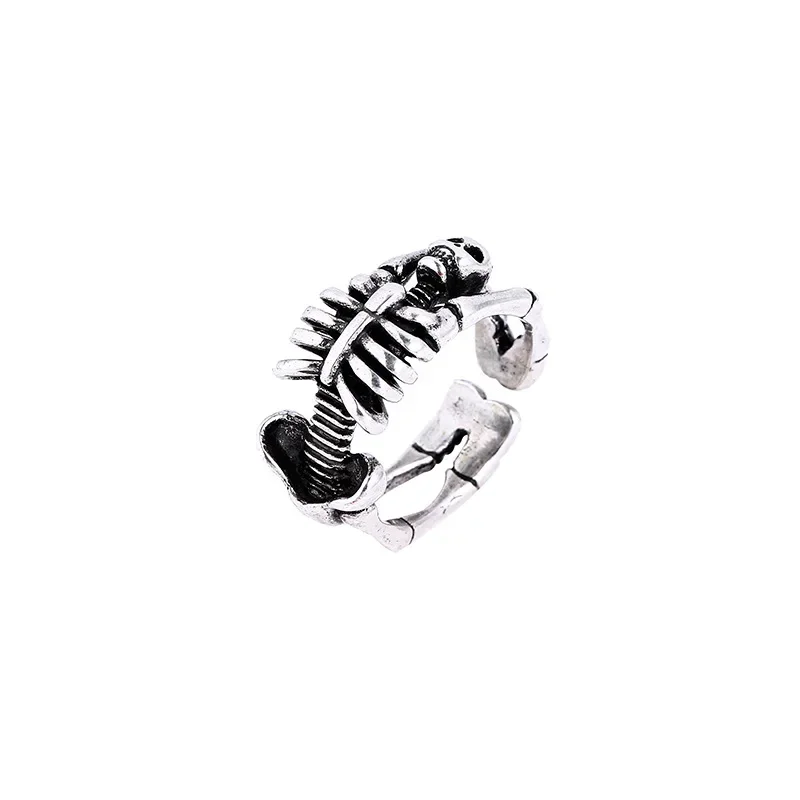Creative Punk Skeleton Opening Ring for Unisex Exaggerated Retro Ring Vintage Hip Hop Rock Silver Color Jewelry Кольцо С Эмалью
