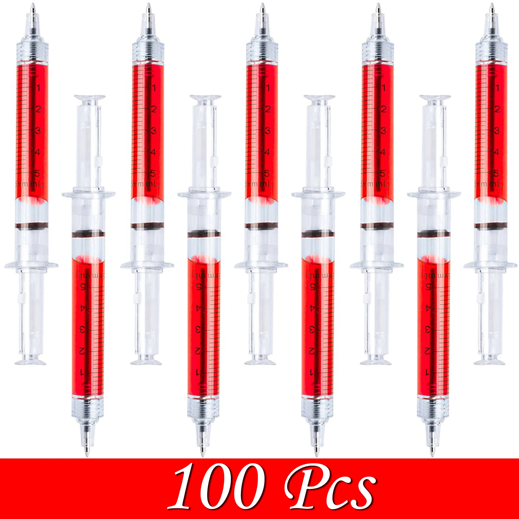 

100Pcs Syringe Pens Red Fun Nurse Pens Novelty Multi Colors Medical Ballpoint Pens Gifts for Nurses Nursing Student
