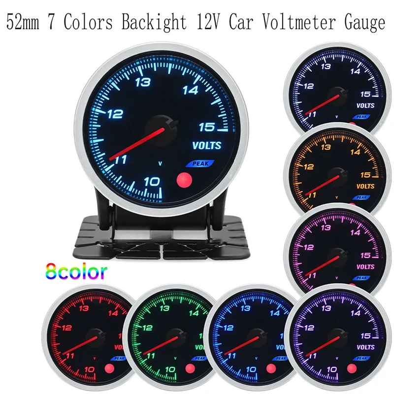 

1 Pcs 7 Colors Backlight Car Volt Meters 52Mm Boost Gauge Turbo Pressure Gauge 12V Voltmeter Gauge