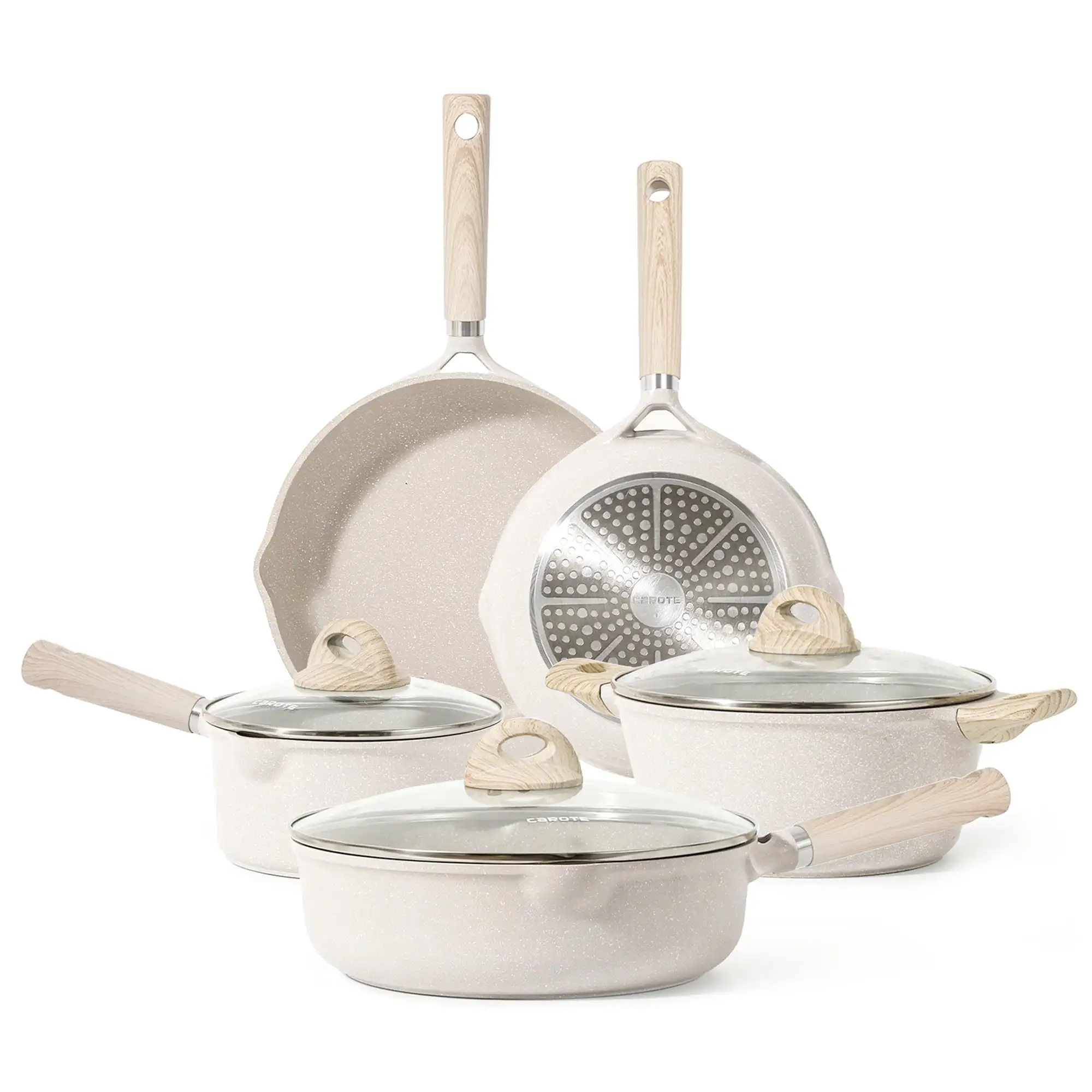 

Carote Nonstick Pots and Pans Set, 8 Pcs Induction Kitchen Cookware Sets (Beige Granite)