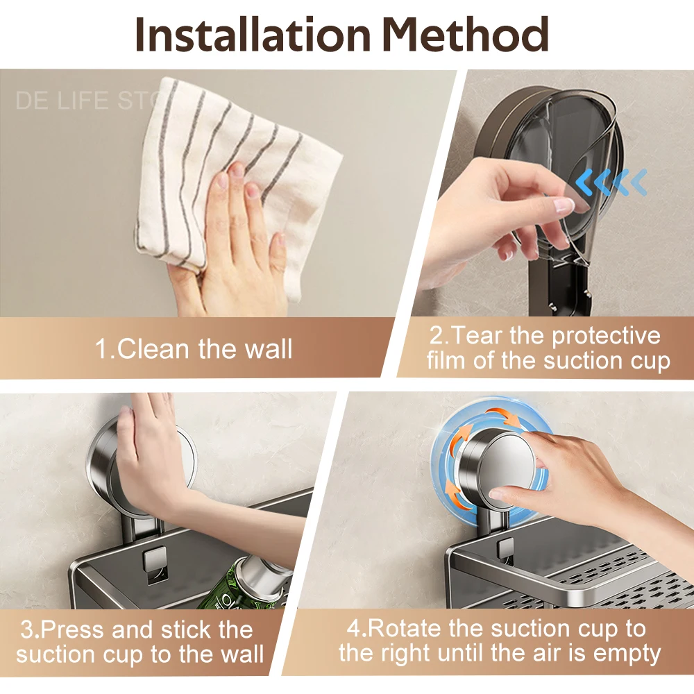 30/40/50CM Bathroom Shelf With Suction Cup Shower Organizer Without Drilling Shampoo Rack Toilet Shelf Bathroom Accessories 6