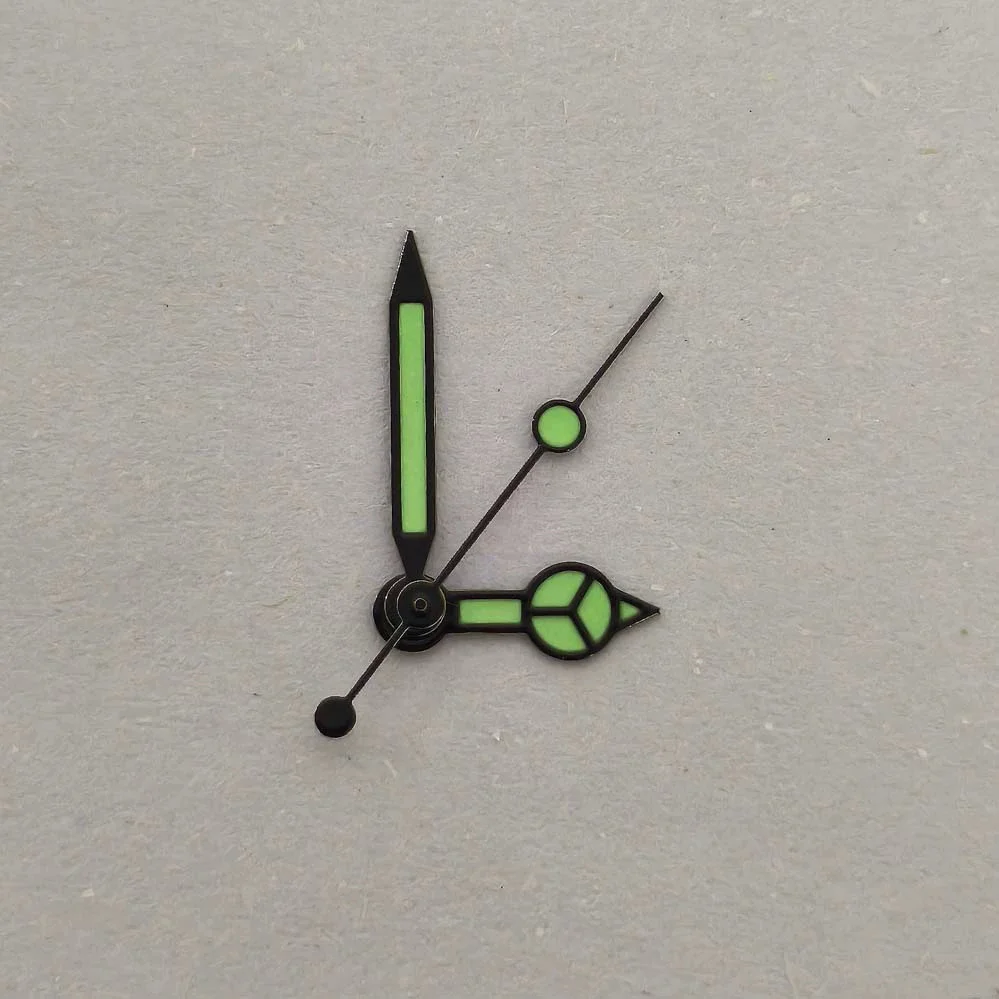 Green Luminescent Edged Watch Hands Accessories in Black and Silver with Orange Accents