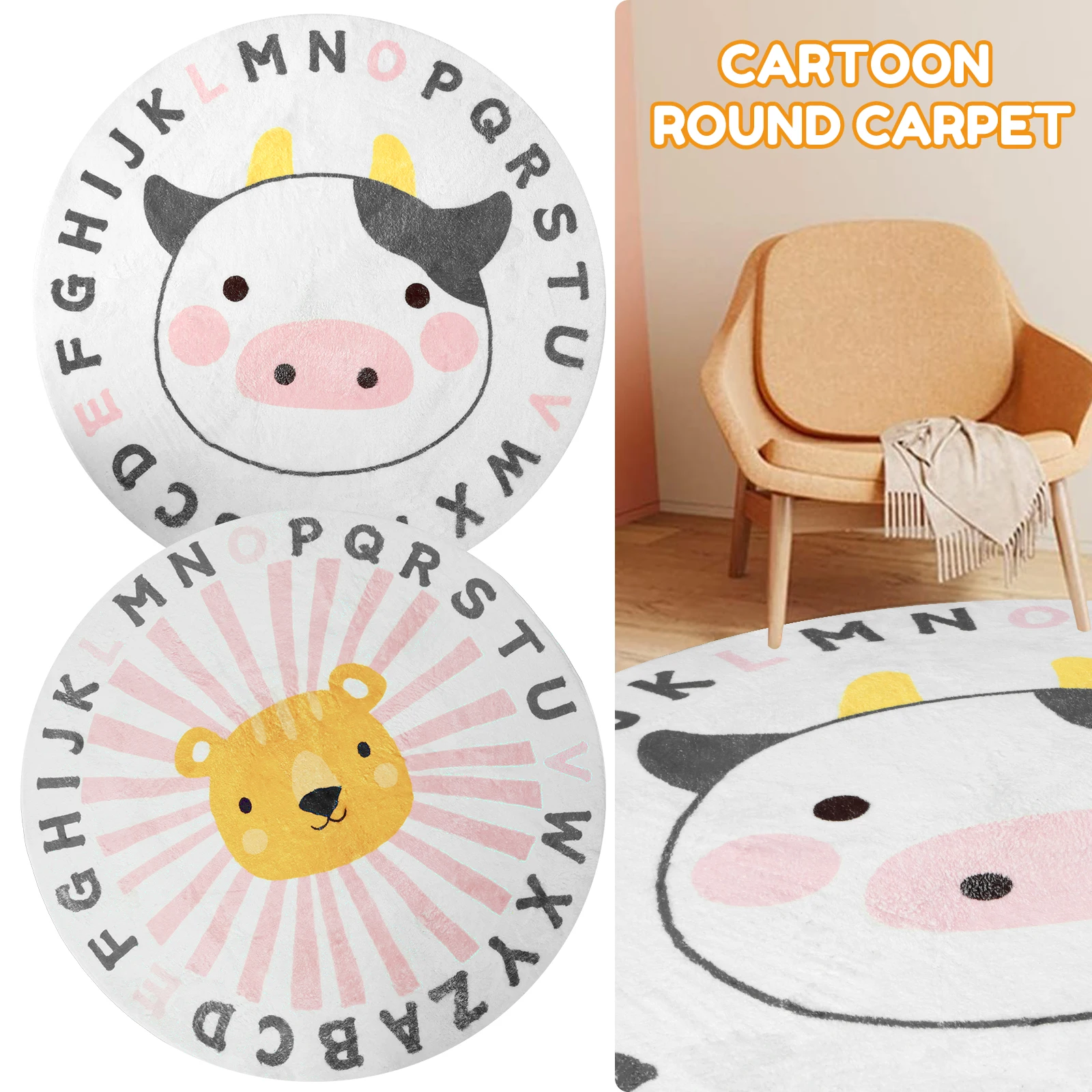 

New Kids Round Rug Cartoon Round Rug Ultra-Soft Plush Playmat Non-Slip Crawling Blanket Washable Area Rug Baby Crawling Carpet