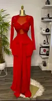 New Women's Long Dresses Sexy Round Neck Full Sleeve High Waist Elegant Splice Bodycon Evening Vestidos Maxi Party Night Dress - Red, S