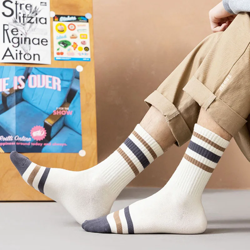 5 Pairs Men Autumn And Winter Striped Sports Socks Comfortable Breathable Wear-resistant Warm Polyester Cotton Mid Tube Socks 12 S1b8313cc3bb2489386f088aeda2e3dde0