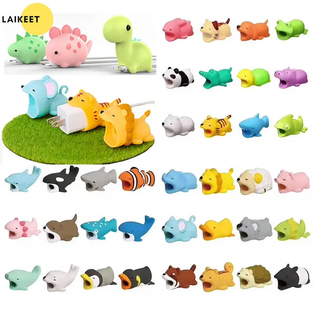 Rajzfilm Mini Animal Usb Töltő Kábelvédő Borító Az Iphone Kábel Panda Tiger Cápa Head Szervező Tartozékokhoz