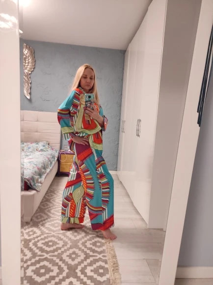 Fashion Silk Women Pajamas Set Fat MM Long Sleeve Spring and Summer Thin Satin Sleepwear Loose Home Clothes Can Be Worn Outside