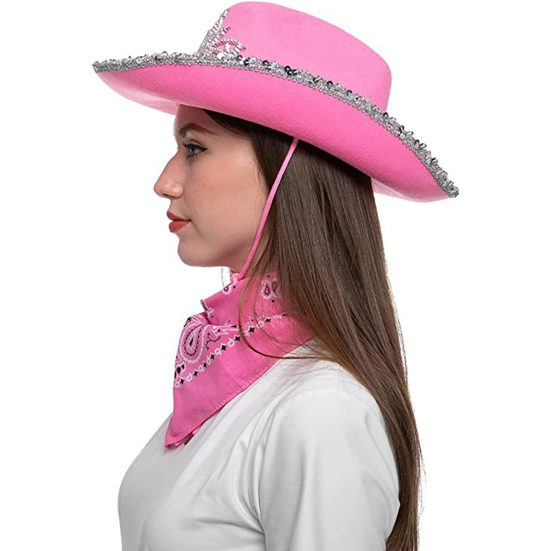 1Set Cowboy Caps Western Cowgirl Hat for Women Girl Photo Props Bandana Glasses Glamorous Cowgirl Hats Party Fedora Cap