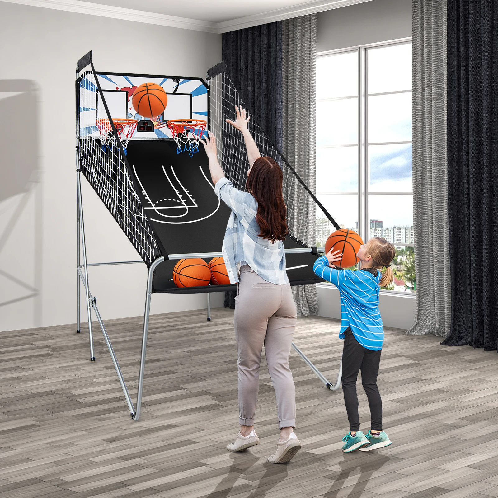 Dual LED Electronic Shot Basketball Arcade Game W/8 Game Modes 4 Balls Foldable 3