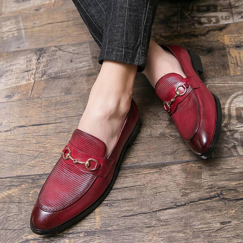 European Station Personalized Casual Men's PU Leather Shoes Fashion Metal Buckle Shoes Elegant Retro Sizes 38-48Men Shoes