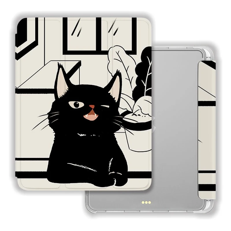 

Cartoon Comic Cat Tablet Case for iPad Air 1 2 3 Mini 4 5 6 iPad Pro 2022 12.9in Anti-drop Three-fold Pen Slot Protective Cover