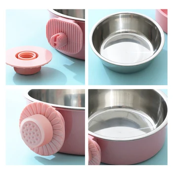 Pet Food Bowl Hanging Stainless Steel Pet Bowl Dogs Cats The 2-in-1 design is detachable Supplies Fixed Cat Bowl Crate Drinking 4