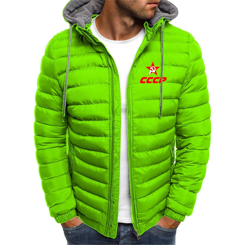 USSR Soviet Union 2023 New CCCP Russian Autumn and Winter Solid Hooded Cotton Suit 7 Colors Men Coat Comfortable Clothing