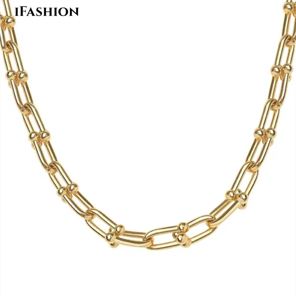 Braccialetto Della Collana Dello Zoccolo Del Cavallo Earring18K Import Solid Yellow Real Gold Jewelry(Au750)Women Designer Handmade Chain Fashion Lady