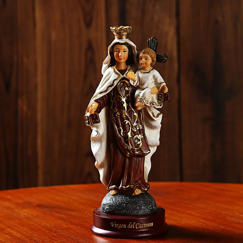 

Virgin Mary Jesus Religious Ornaments Resin Crafts Home Decor Statue Desk Decoration Virgen Del Carmen Decorative Figurine