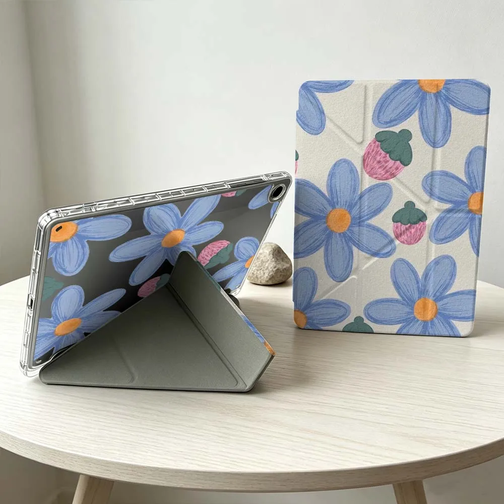 Cartoon Blue Flower Strawberry Soft Foldable Tablet Case