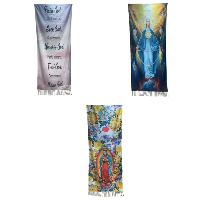 

Ethnic Prayer Scarf Floral Shawl Wrap for Women Soft Lightweight Tassels Large Fall Winter Evening Dresses Scarves 6XDA