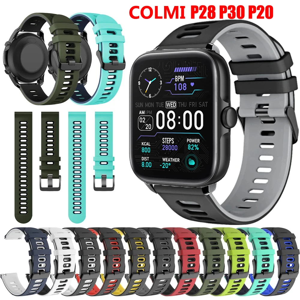 

Sports Rubber Strap for COLMI P28 Plus P20 Plus P30 Swim Silicone Soft Watchband 20mm 22mm Belt Replacement Accessorie