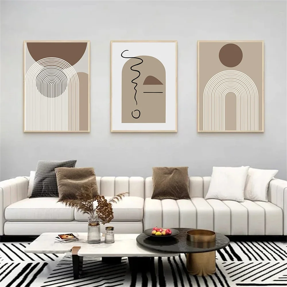 Boho Modern Abstract Line Posters and Prints Geometric Brown Beige Wall Art Canvas Painting Pictures Living Room Home Decoration