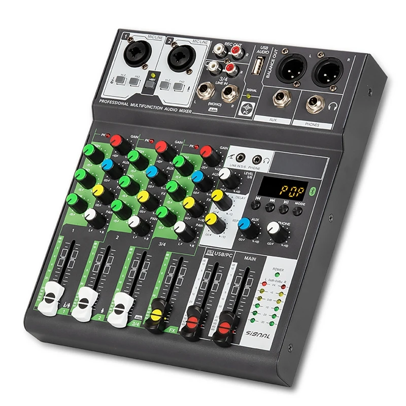 Professional Bluetooth-Compatível Audio Mixer, Sound Mixing Console, boa sensibilidade, USB Record, Mini DJ Board