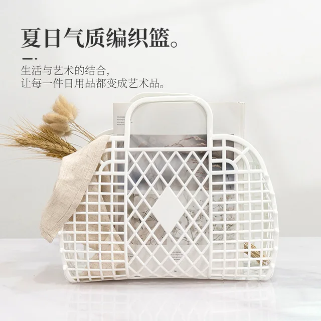 Mosoda Kosár Háló Üreges Kézitáska Nyári Női Műanyag Fürdő Mosás Otthoni Szervező Zselé Táska - Image 2