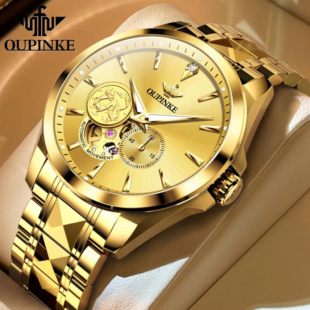 OUPINKE 3260 Real Diamond Real Gold Men's Watches Imported Automatic Movement Luxury Brand Men's Mechanical Wristwatches 3 pieces op491gsz reel7 op491gsz op491g brand new imported original adi amplifier sop14