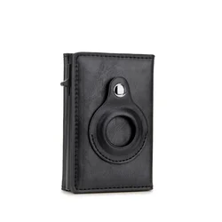 Luxury RFID Smart Wallet with Air Tag Slot - Slim Cardholder (Black)