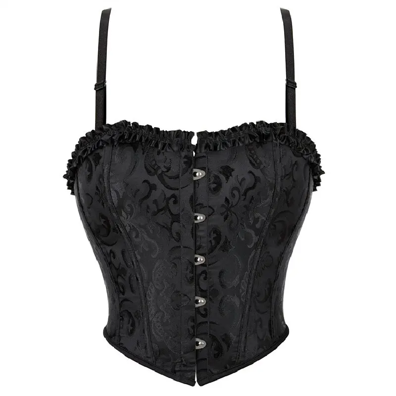 

Corset Crop Top Plus Size Brocade Women Bustier Overbust Sexy Lace up Floral Lingerie Gothic Vintage Victorian Fashion Black